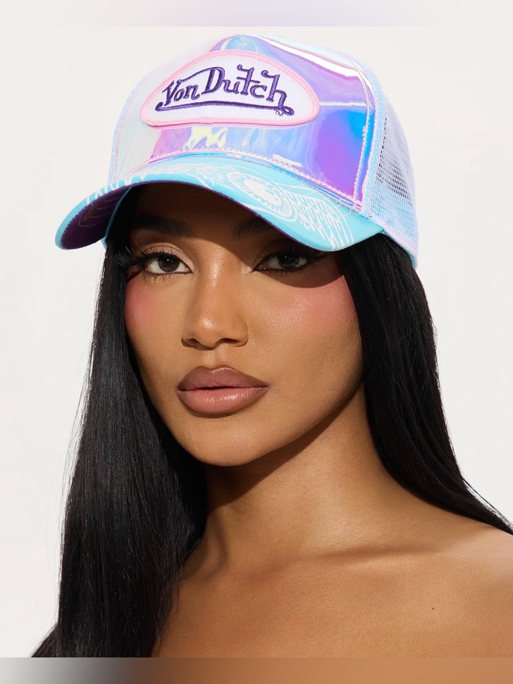 Von Dutch Iridescent Flying Eyeball Trucker Hat Blue Combo Y2K Festival NWT - Picture 3 of 6